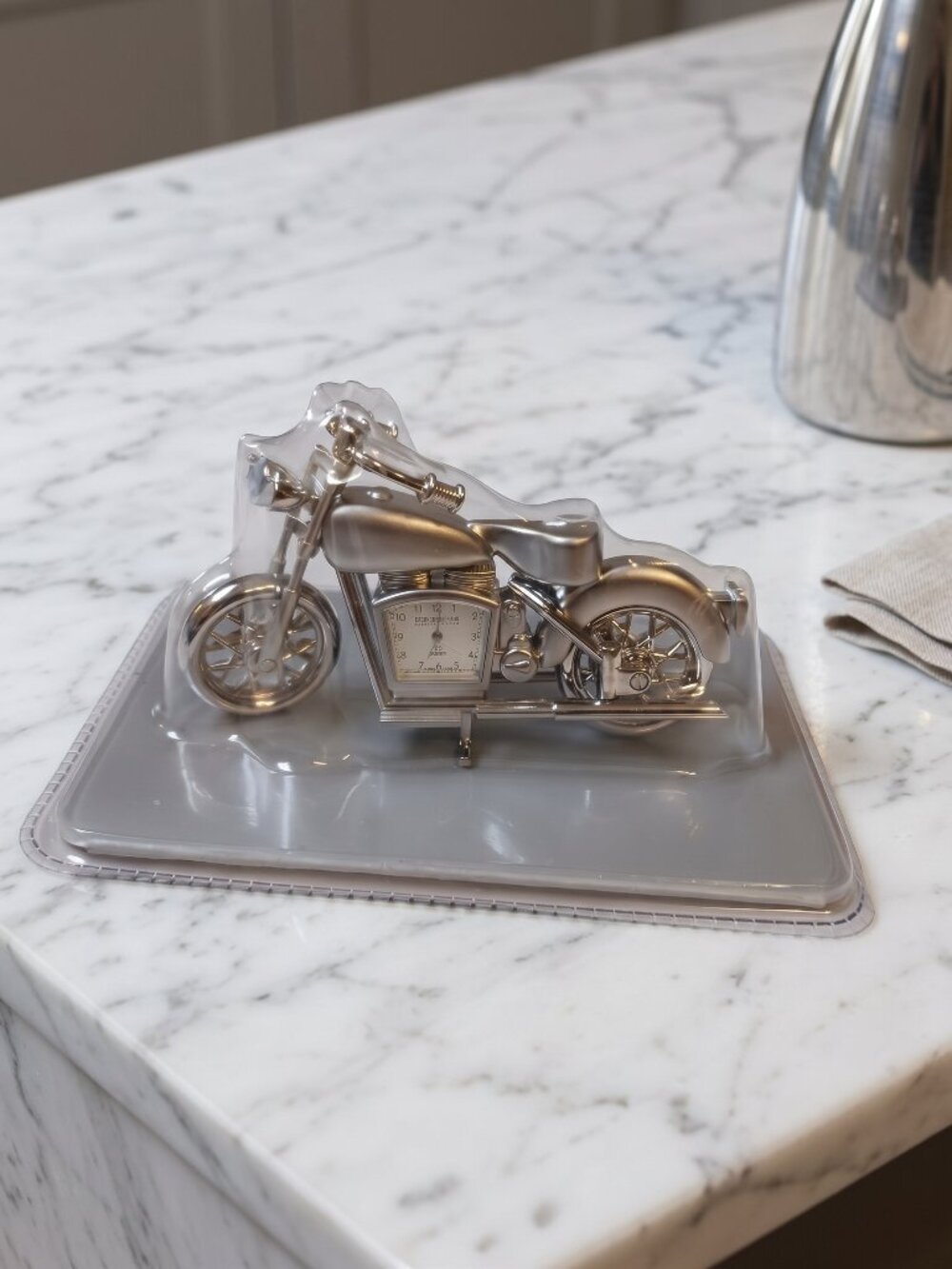 Vintage Daniel David Motorcycle Desk Clock NOS Unopened Silver Cruiser